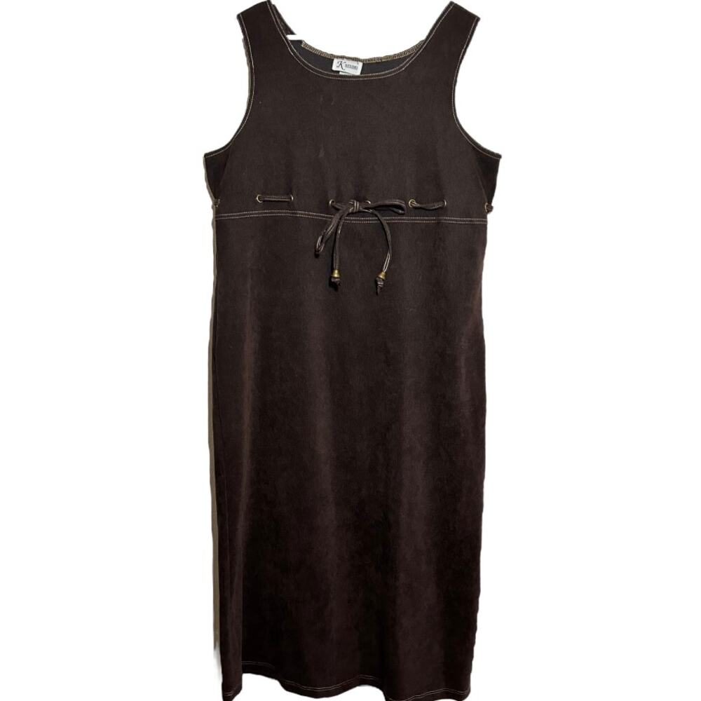 VTG K STUDIO Maxi Shift Dress Tie Detail Sleeveless Round Neck Brown 16